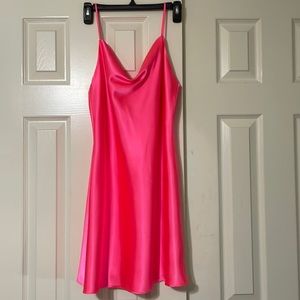 Hemline hot pink satin dress L